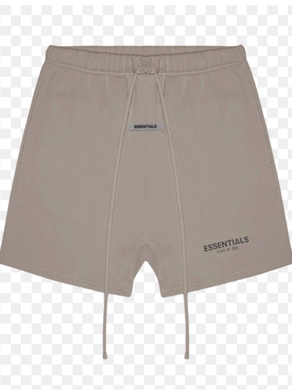 Fear of God Essentials Sweat Shorts Taupe Logo Drawstring Pockets Fleece